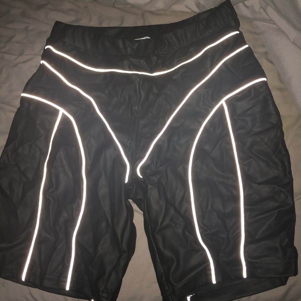 Fashionnova reflective leather biker shorts.